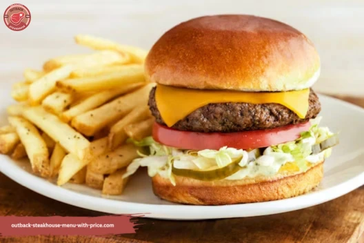 The Outbacker Burger with Fries Served in plate