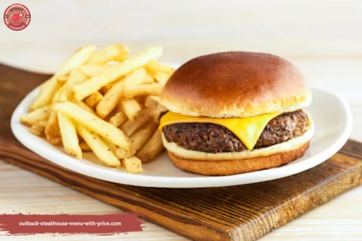 Boomerang Cheeseburger with fries on table